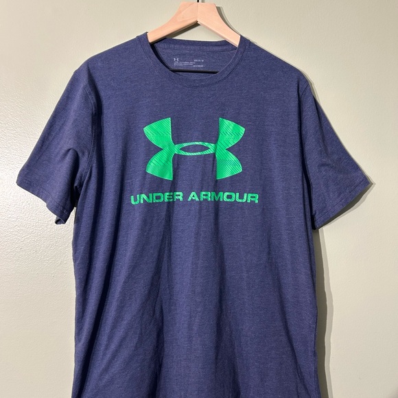 Under Armour Men's Navy and Neon Green Tee - Picture 1 of 2